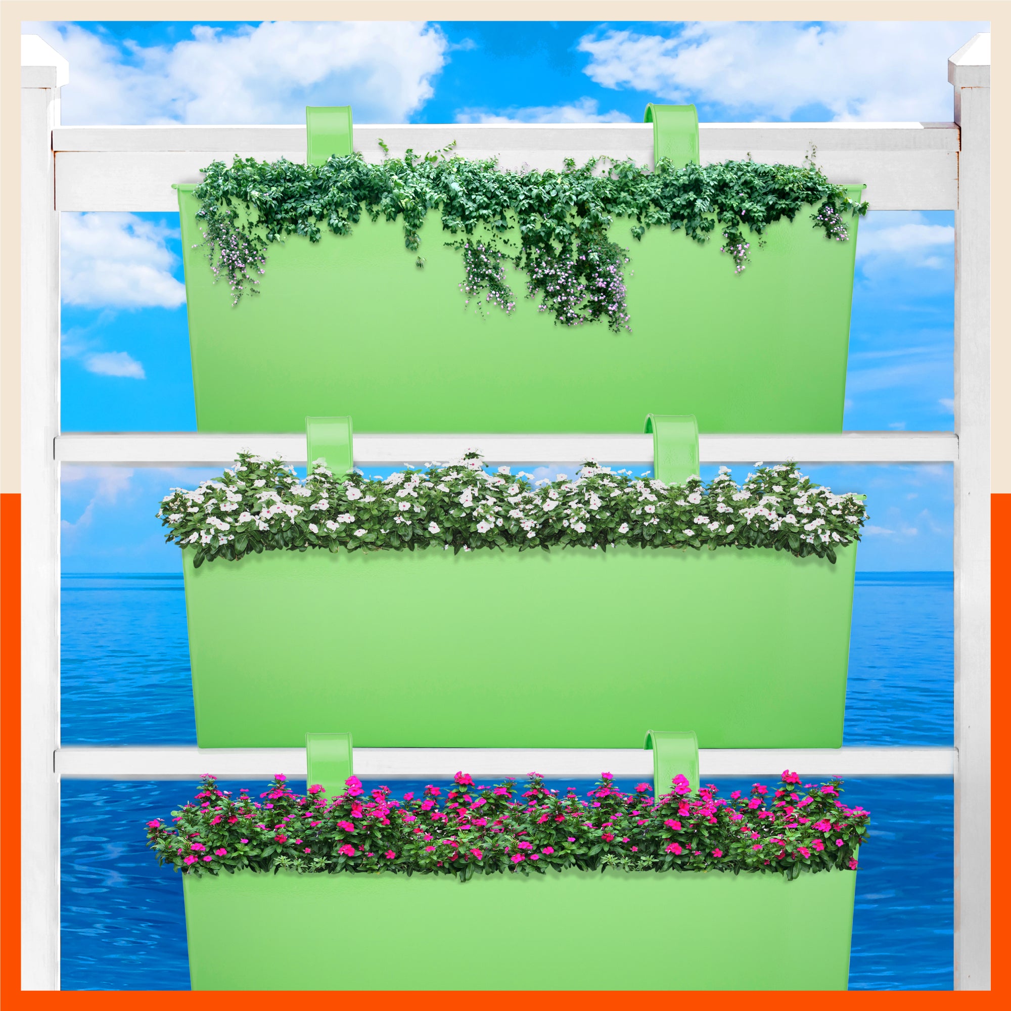 LEA Hanging Metal Pot Holders / Planters for Home / Balcony / Garden | Grass - Set of 3