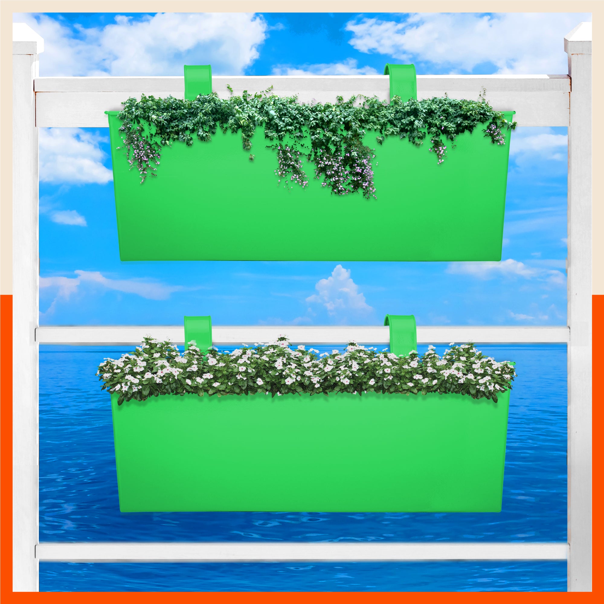 LEA Hanging Metal Pot Holders / Planters for Home / Balcony / Garden | Green - Set of 2