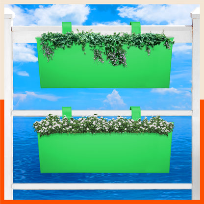 LEA Hanging Metal Pot Holders / Planters for Home / Balcony / Garden | Green - Set of 2