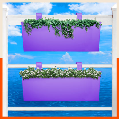 LEA Hanging Metal Pot Holders / Planters for Home / Balcony / Garden | Purple - Set of 2