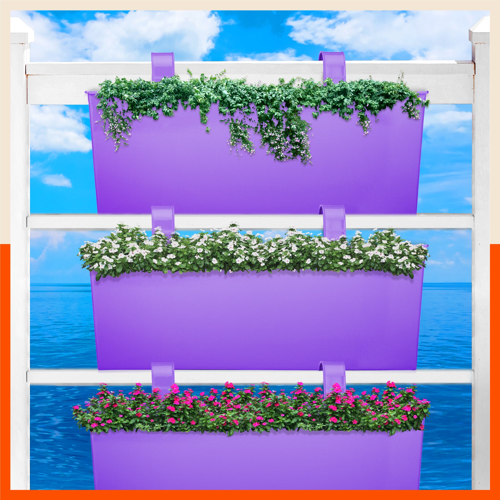 LEA Hanging Metal Pot Holders / Planters for Home / Balcony / Garden | Purple - Set of 3