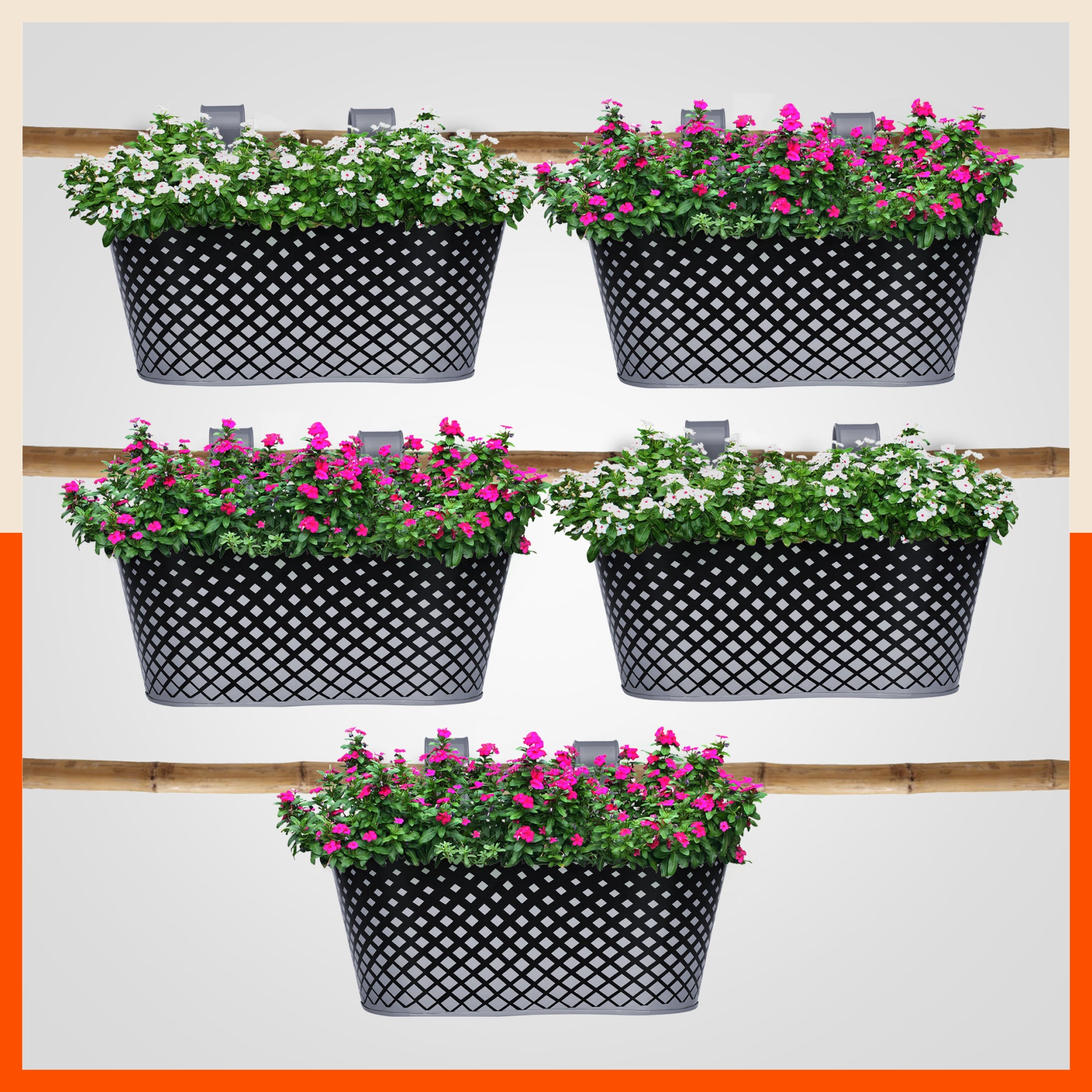 DIA Hanging Metal Pot Holders / Planters for Home / Balcony / Garden | Ash - Set of 5