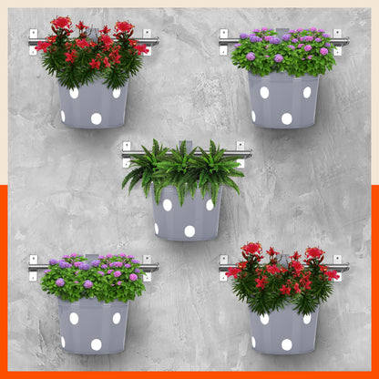 RUI Hanging Metal Pot Holders / Planters for Home / Balcony / Garden | Ash - Set of 5