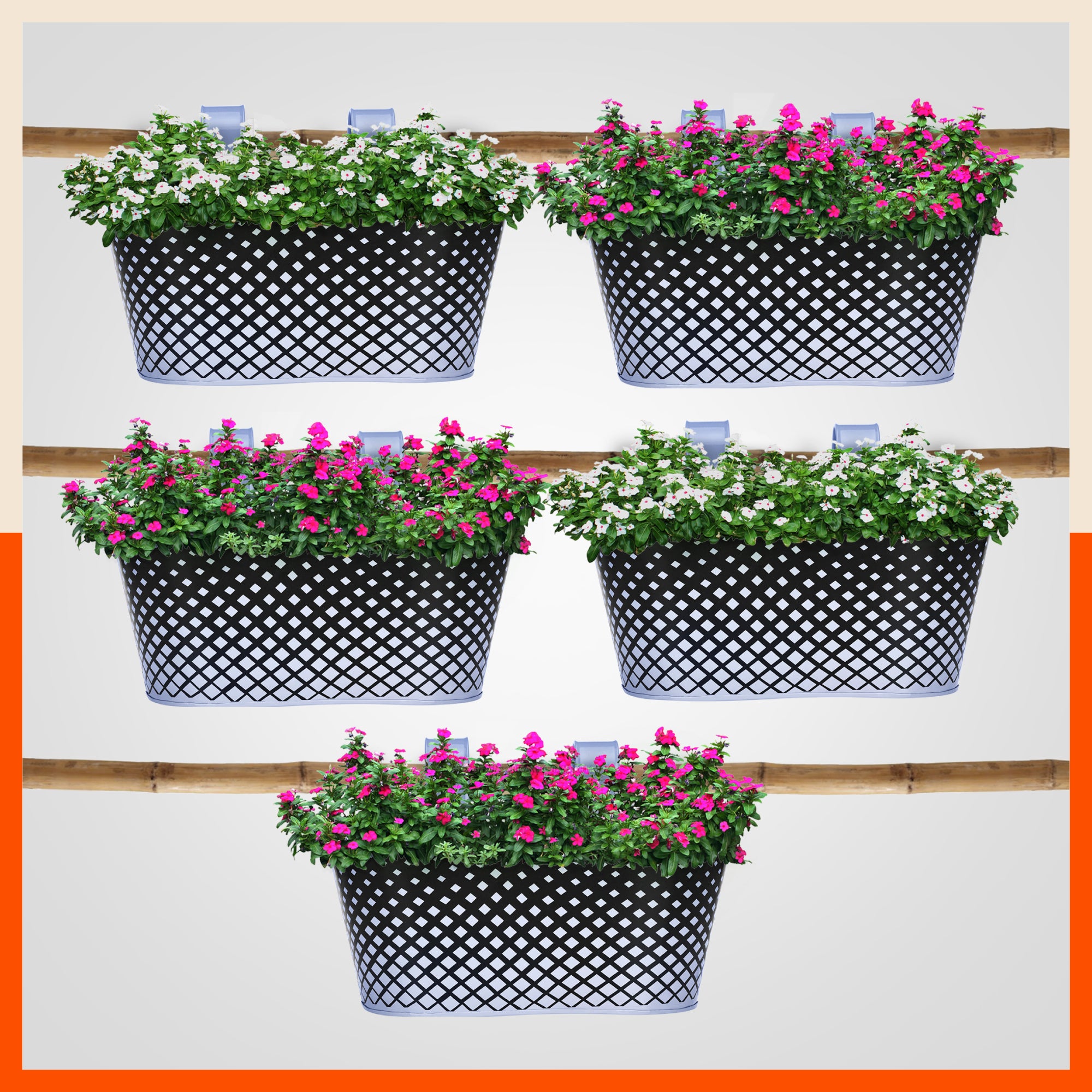 DIA Hanging Metal Pot Holders / Planters for Home / Balcony / Garden | Baby Blue - Set of 5