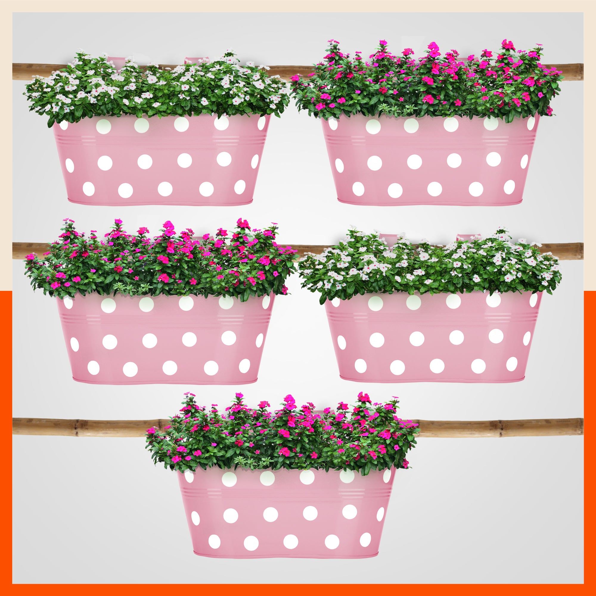 ARA Hanging Metal Pot Holders / Planters for Home / Balcony / Garden | Blush - Set of 5