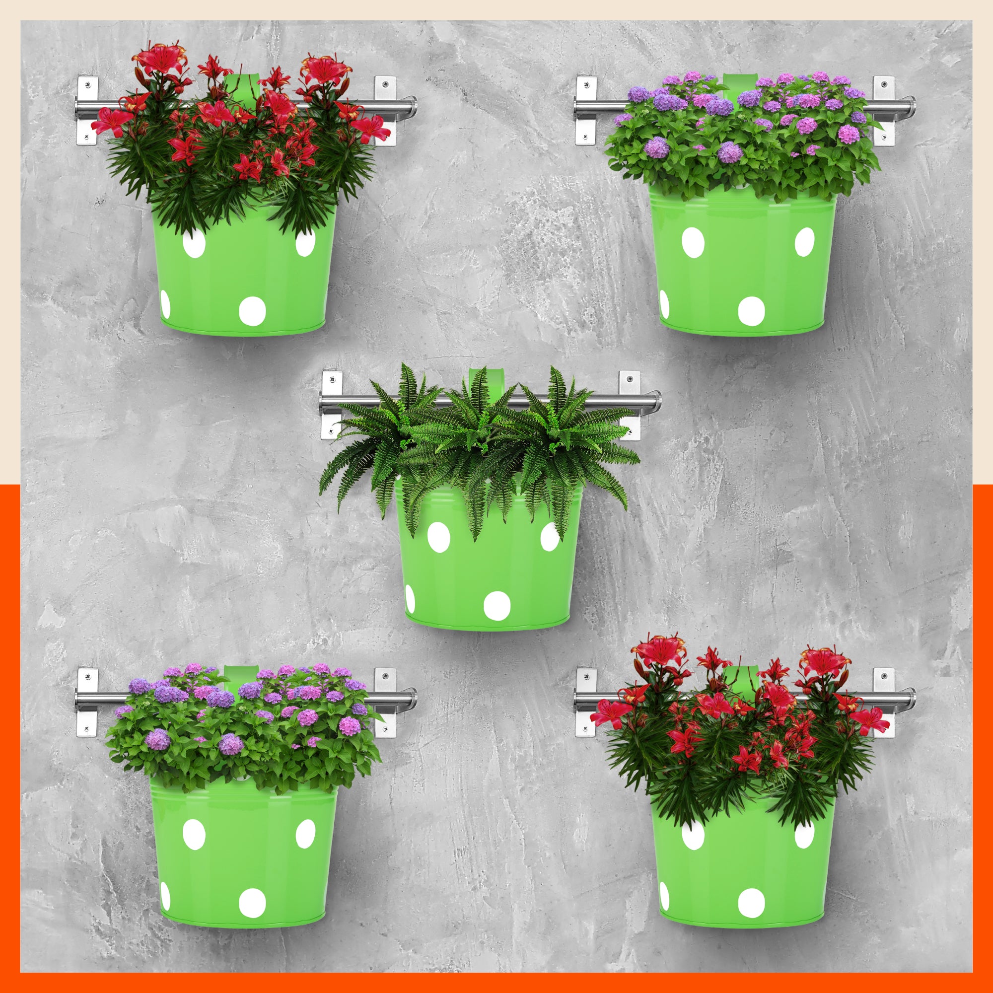 RUI Hanging Metal Pot Holders / Planters for Home / Balcony / Garden | Grass - Set of 5