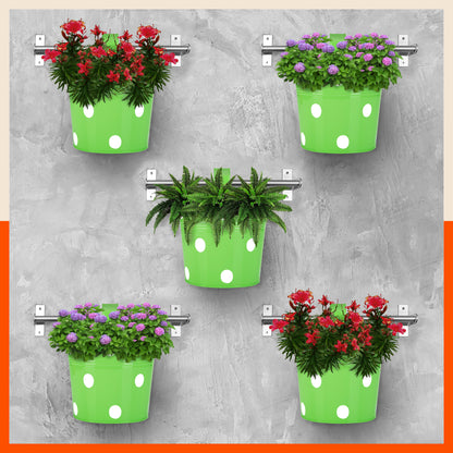RUI Hanging Metal Pot Holders / Planters for Home / Balcony / Garden | Grass - Set of 5