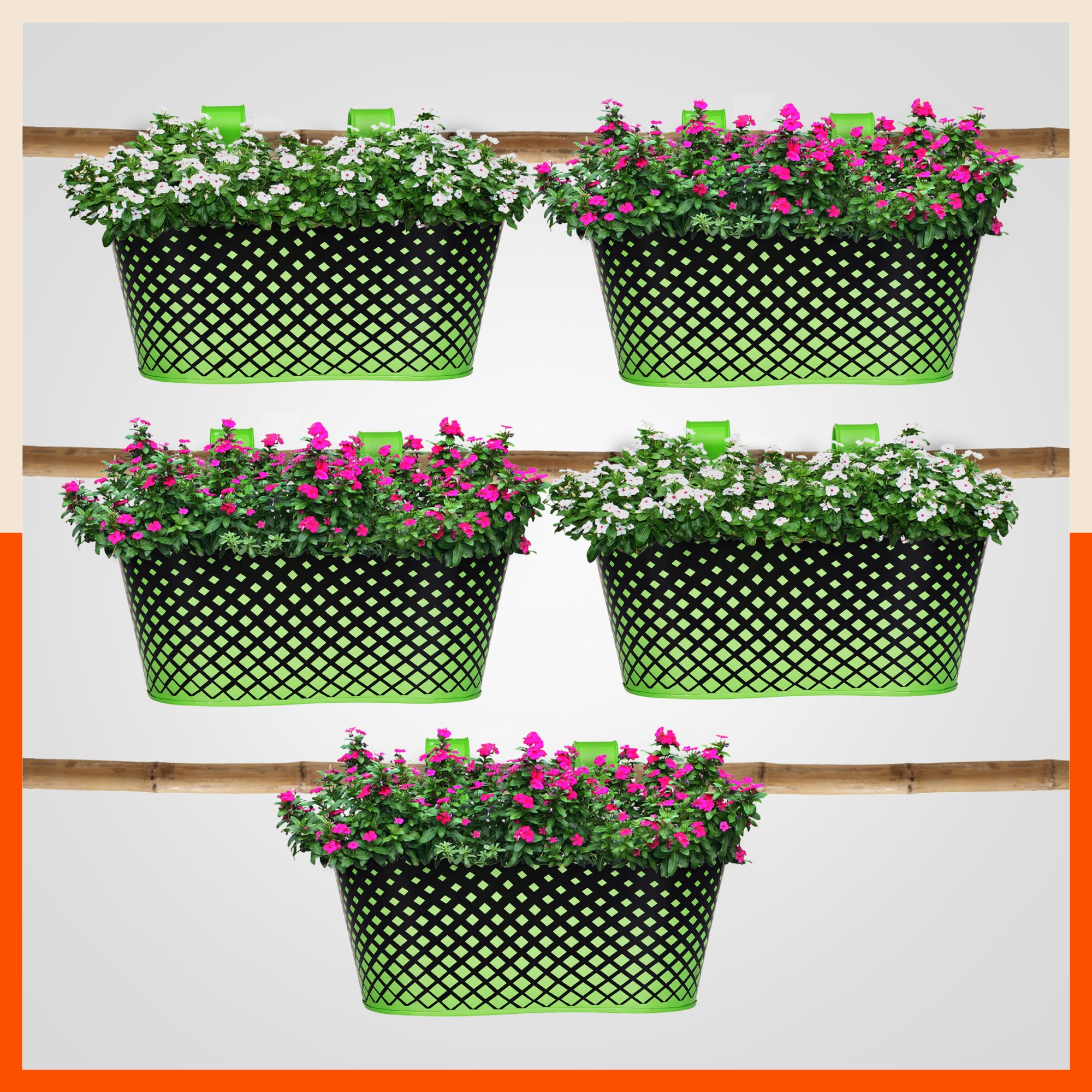 DIA Hanging Metal Pot Holders / Planters for Home / Balcony / Garden | Grass - Set of 5