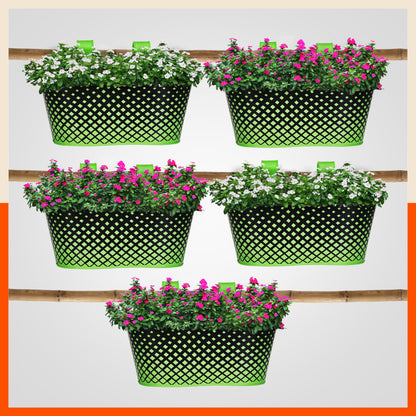 DIA Hanging Metal Pot Holders / Planters for Home / Balcony / Garden | Grass - Set of 5