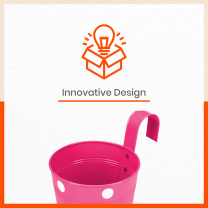 RUI Hanging Metal Pot Holders / Planters for Home / Balcony / Garden | Pink