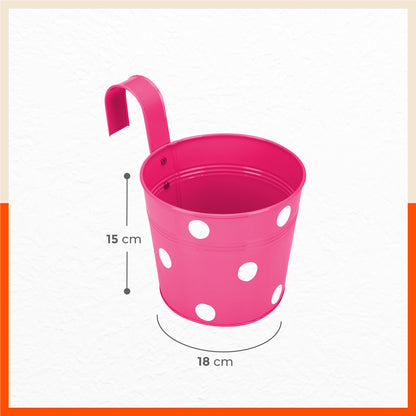 RUI Hanging Metal Pot Holders / Planters for Home / Balcony / Garden | Pink - Set of 5