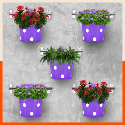 RUI Hanging Metal Pot Holders / Planters for Home / Balcony / Garden | Purple - Set of 5