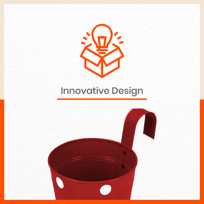 RUI Hanging Metal Pot Holders / Planters for Home / Balcony / Garden | Red