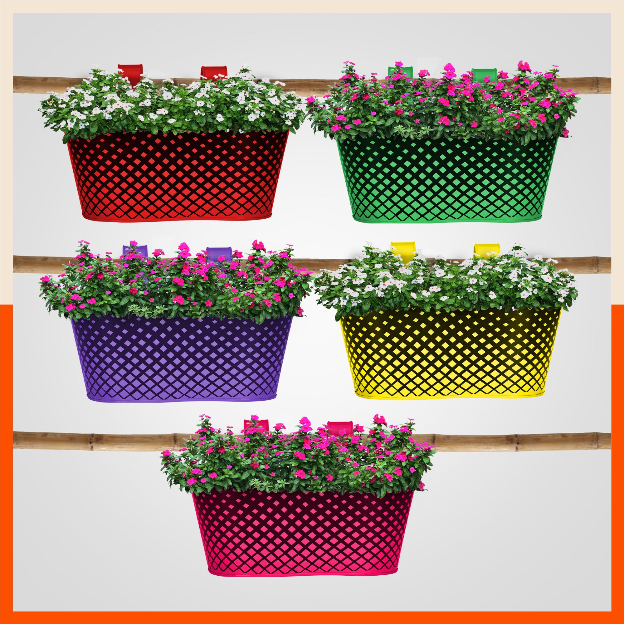 DIA Hanging Metal Pot Holders / Planters for Home / Balcony / Garden | Summer Hues - Set of 5