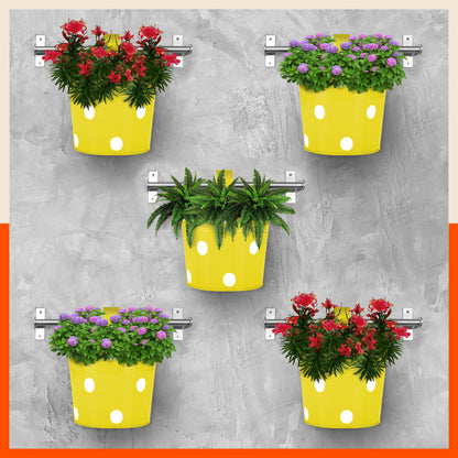 RUI Hanging Metal Pot Holders / Planters for Home / Balcony / Garden | Yellow - Set of 5