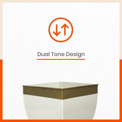 MYLA Metal Square Planters / Pots for Home / Garden /  Balcony | Large – White & Bronze