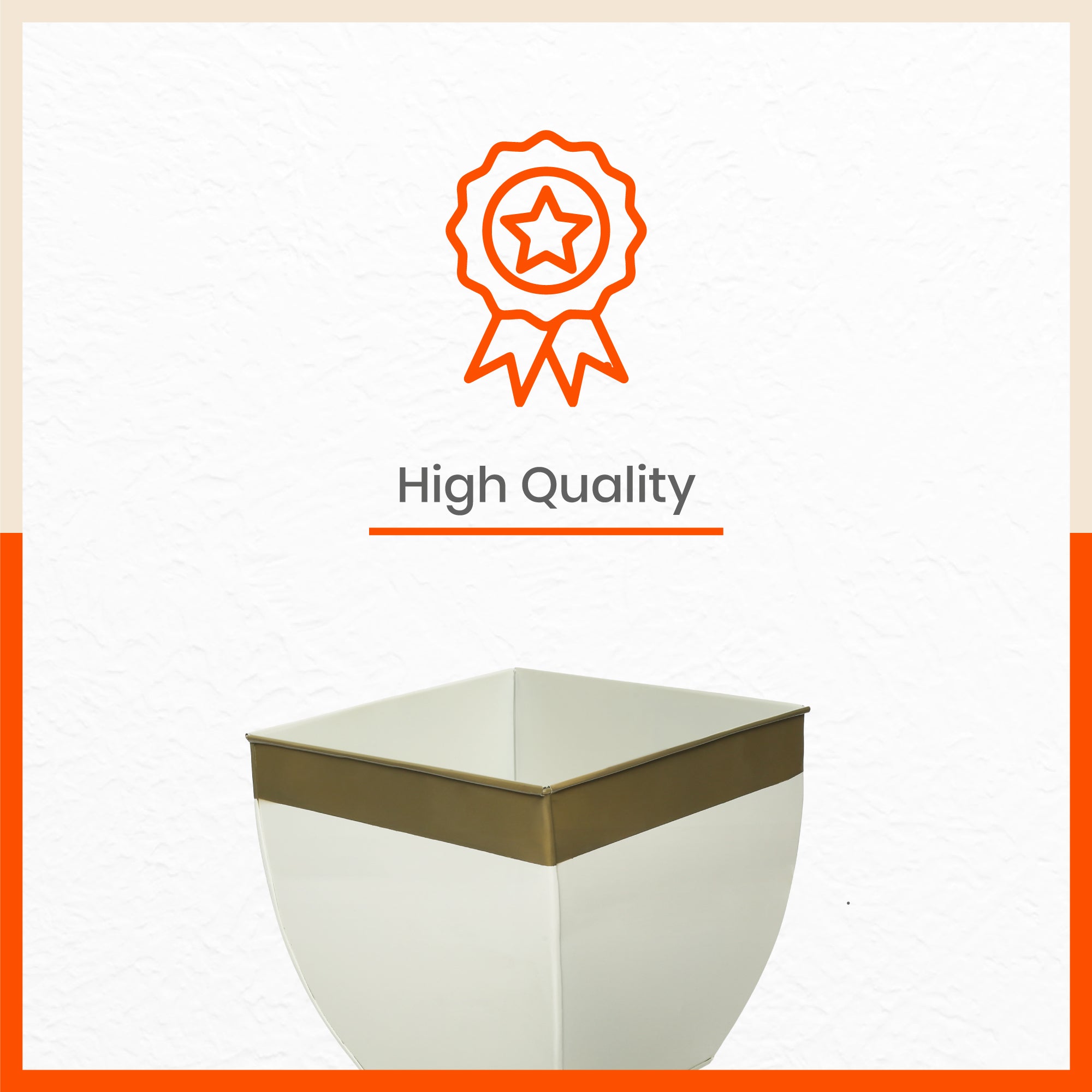 MYLA Metal Square Planters / Pots for Home / Garden /  Balcony | Large – White & Bronze