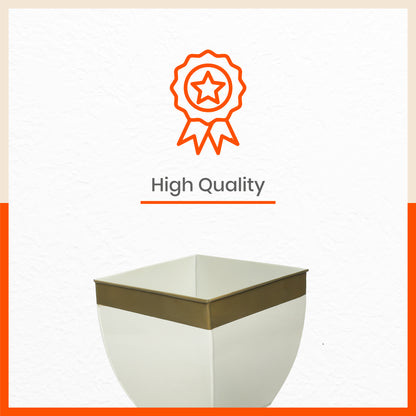 MYLA Metal Square Planters / Pots for Home / Garden /  Balcony | Large – White & Bronze - Set of 5