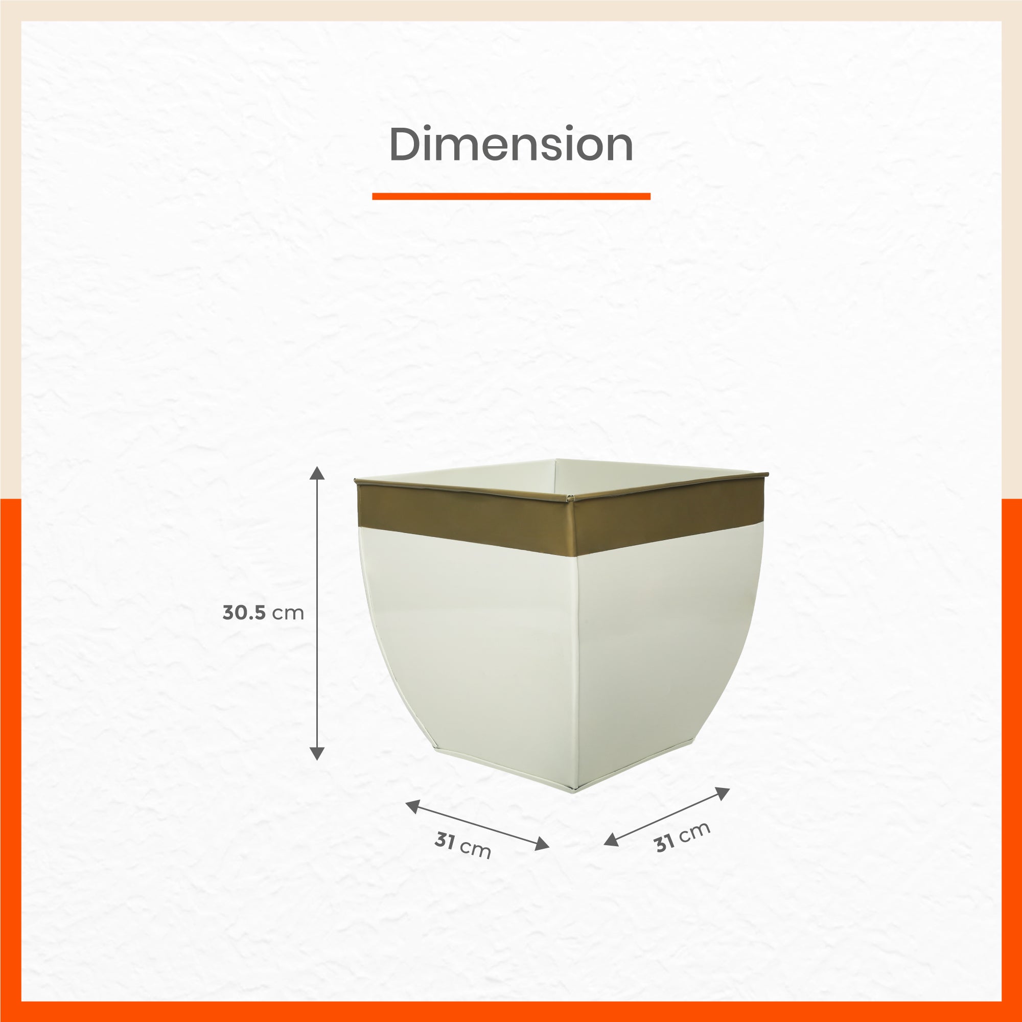 MYLA Metal Square Planters / Pots for Home / Garden /  Balcony | Large – White & Bronze