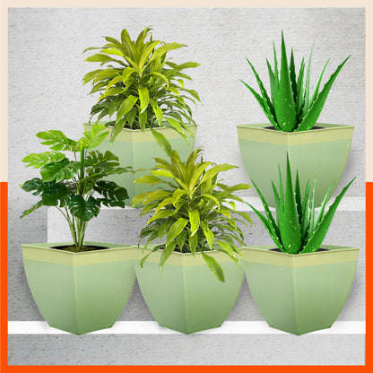 MYLA Metal Square Planters / Pots for Garden /  Balcony | Medium – Tree & Lawn - Set of 5