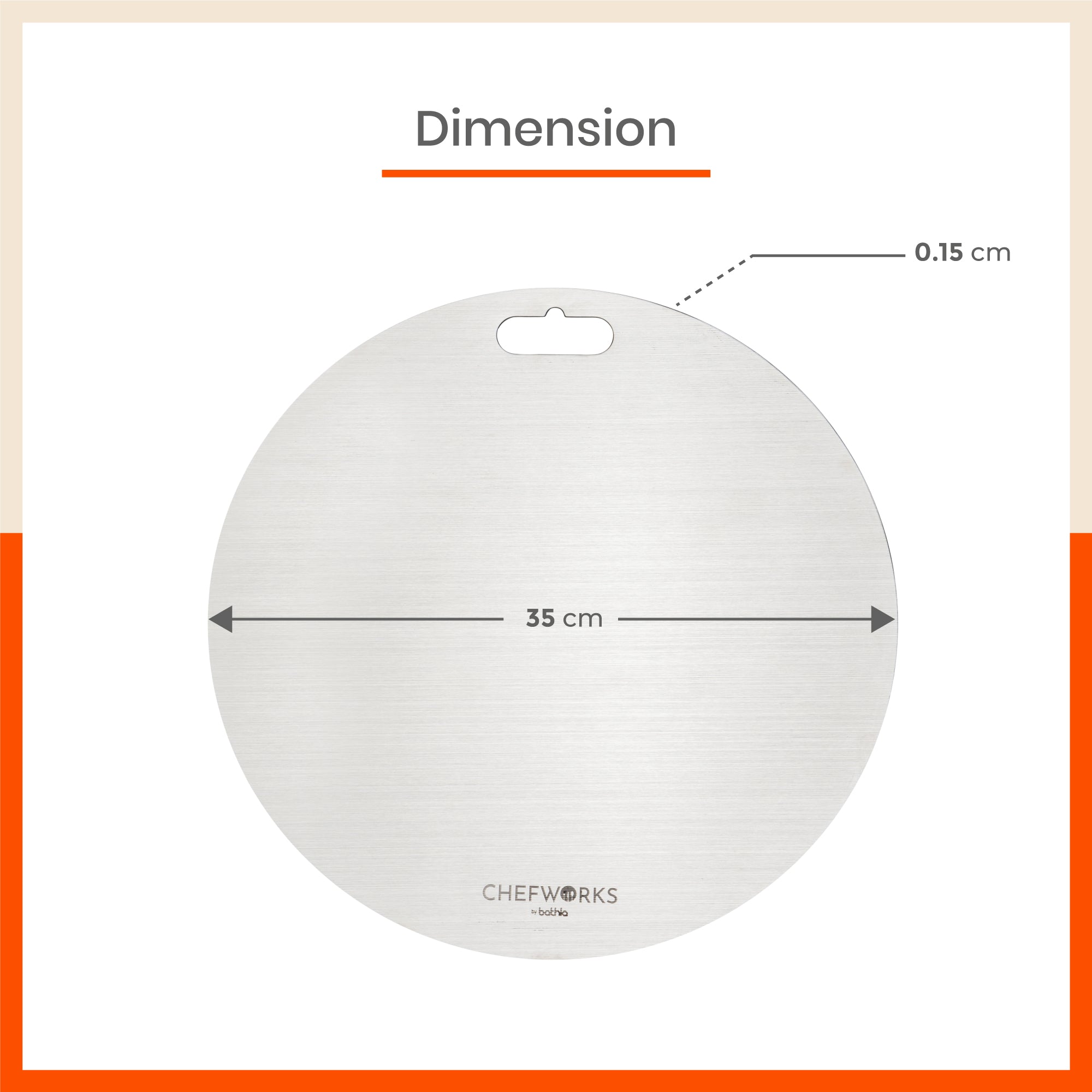 ENOX Stainless Steel Chopping Board | Circular For Home (Size: 350mm Diameter, Thickness: 1.5mm)