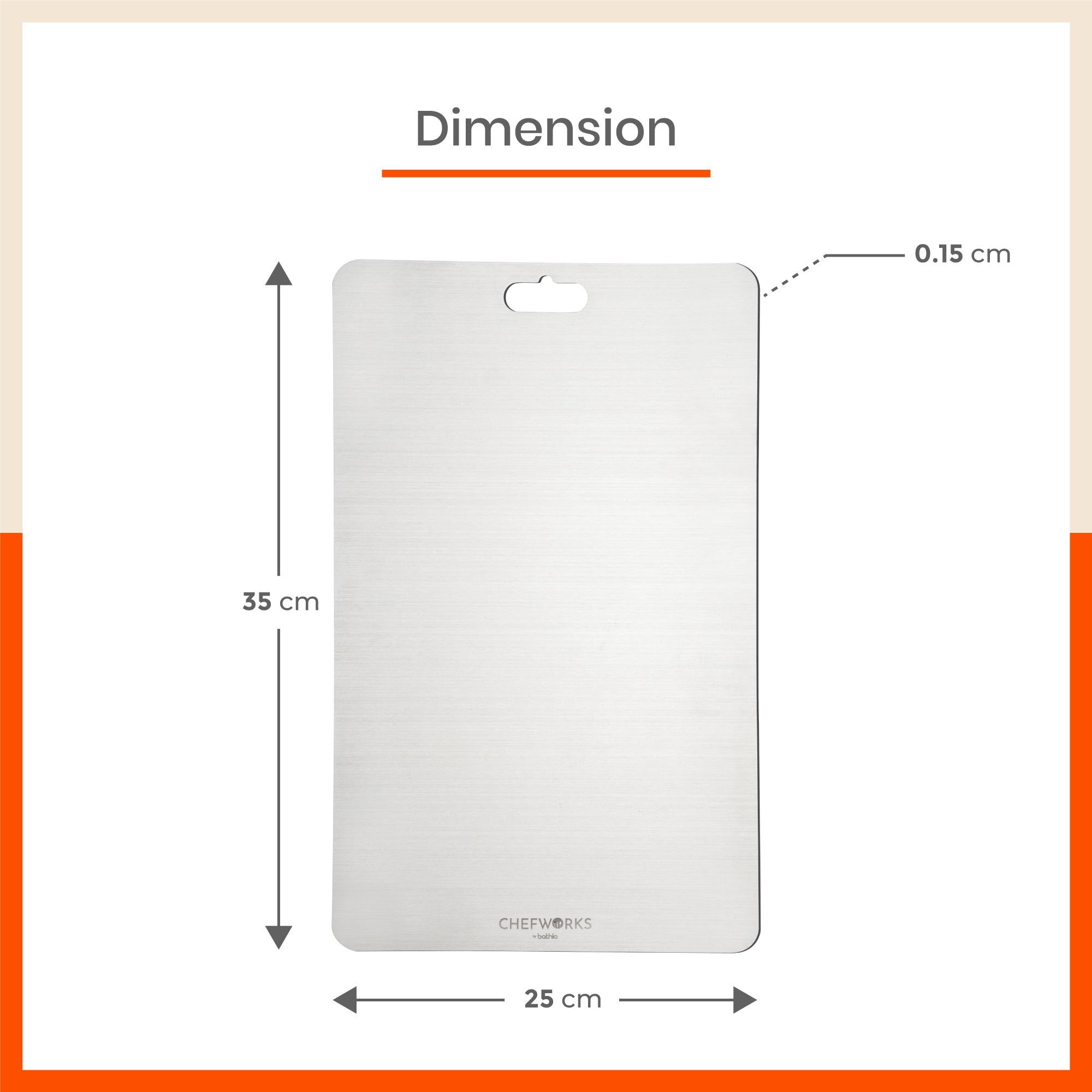 ENOX Stainless Steel Chopping Board | Large For Home (Size: 250mm x 350mm, Thickness: 1.5mm)
