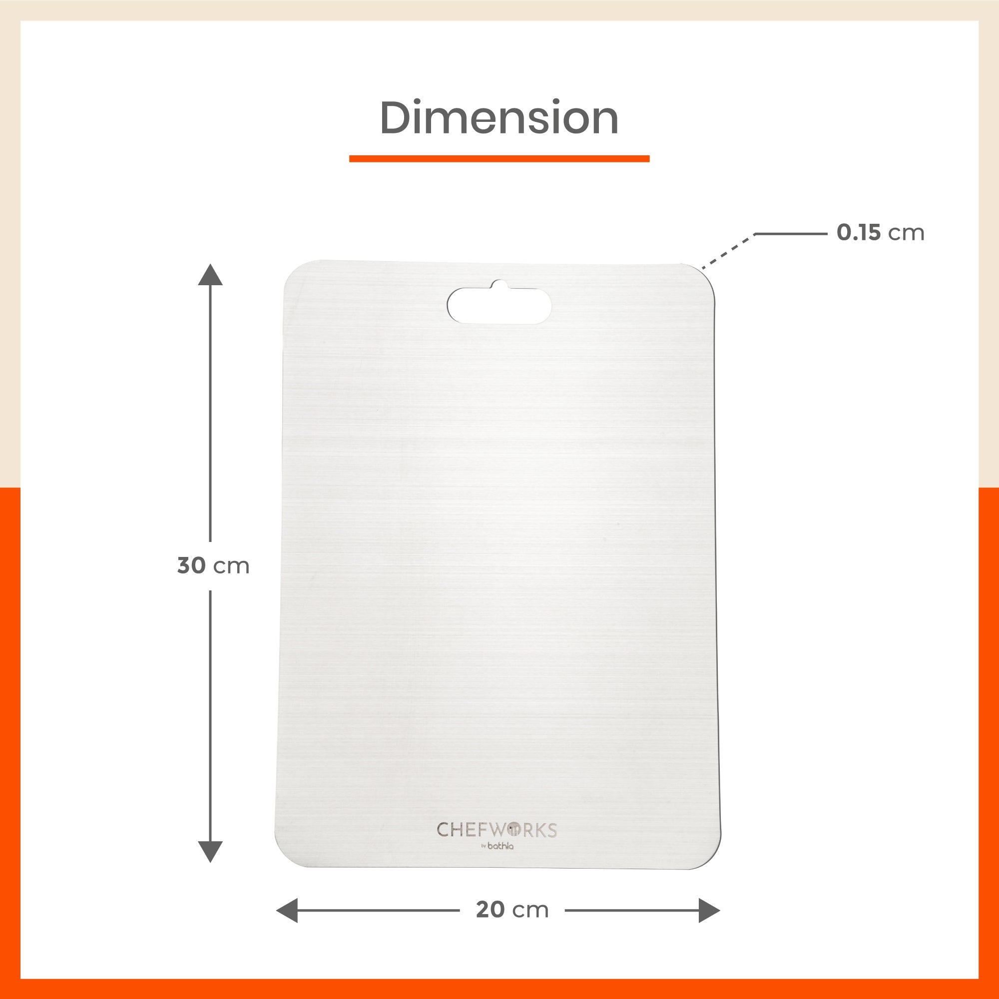 ENOX Stainless Steel Chopping Board | Medium For Home (Size: 200mm x 300mm, Thickness: 1.5mm)