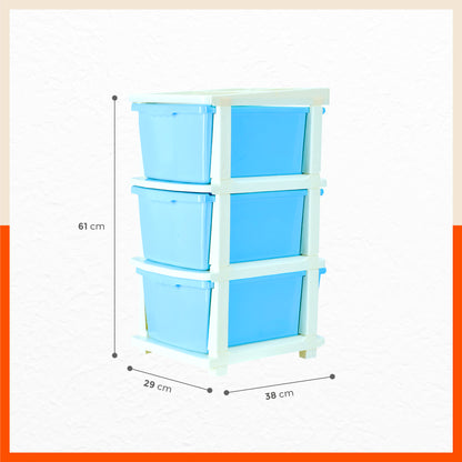 Stomo 3 Drawer Multi-Purpose Storage Organizer for Home and Office  (Blue)