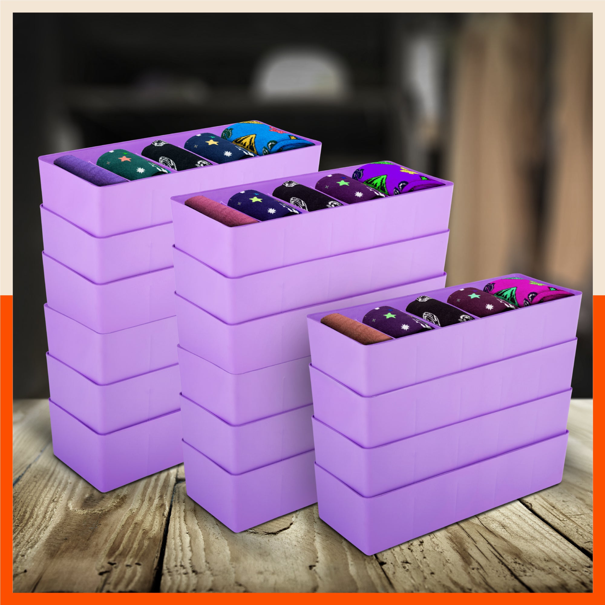 Stomo Dori Multi-Purpose Stackable Drawer Organizer For Home | Lavender - Set of 16