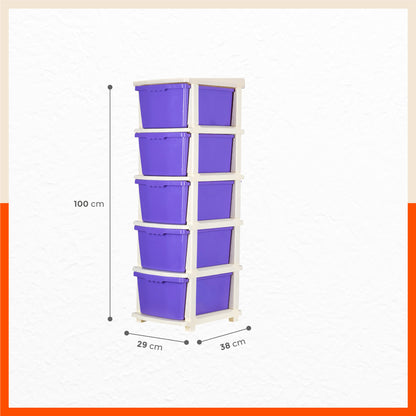 Stomo 5 Drawer Multi-Purpose Storage Organizer for Home and Office (Purple)