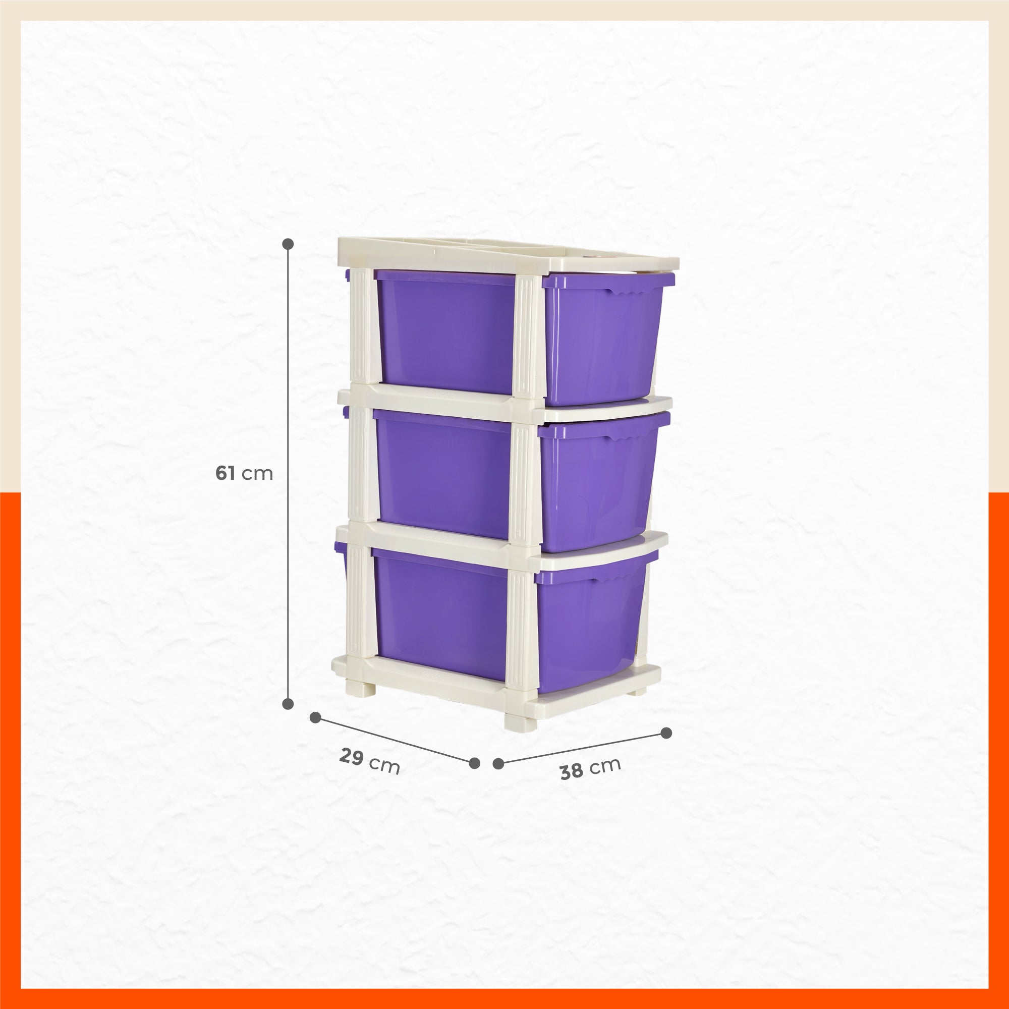 Stomo 3 Drawer Multi-Purpose Storage Organizer for Home and Office (Purple)