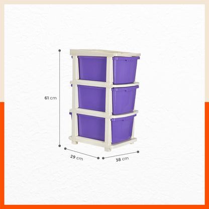 Stomo 3 Drawer Multi-Purpose Storage Organizer for Home and Office (Purple)