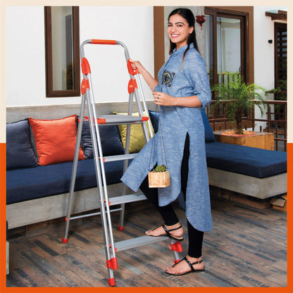 Bathla Zenith 4-Step Foldable Aluminium Ladder For Home (Orange)
