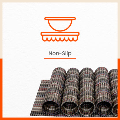 Woven PVC Table Mats / Placemats for Dining Table at Home (Bert - Set of 6)