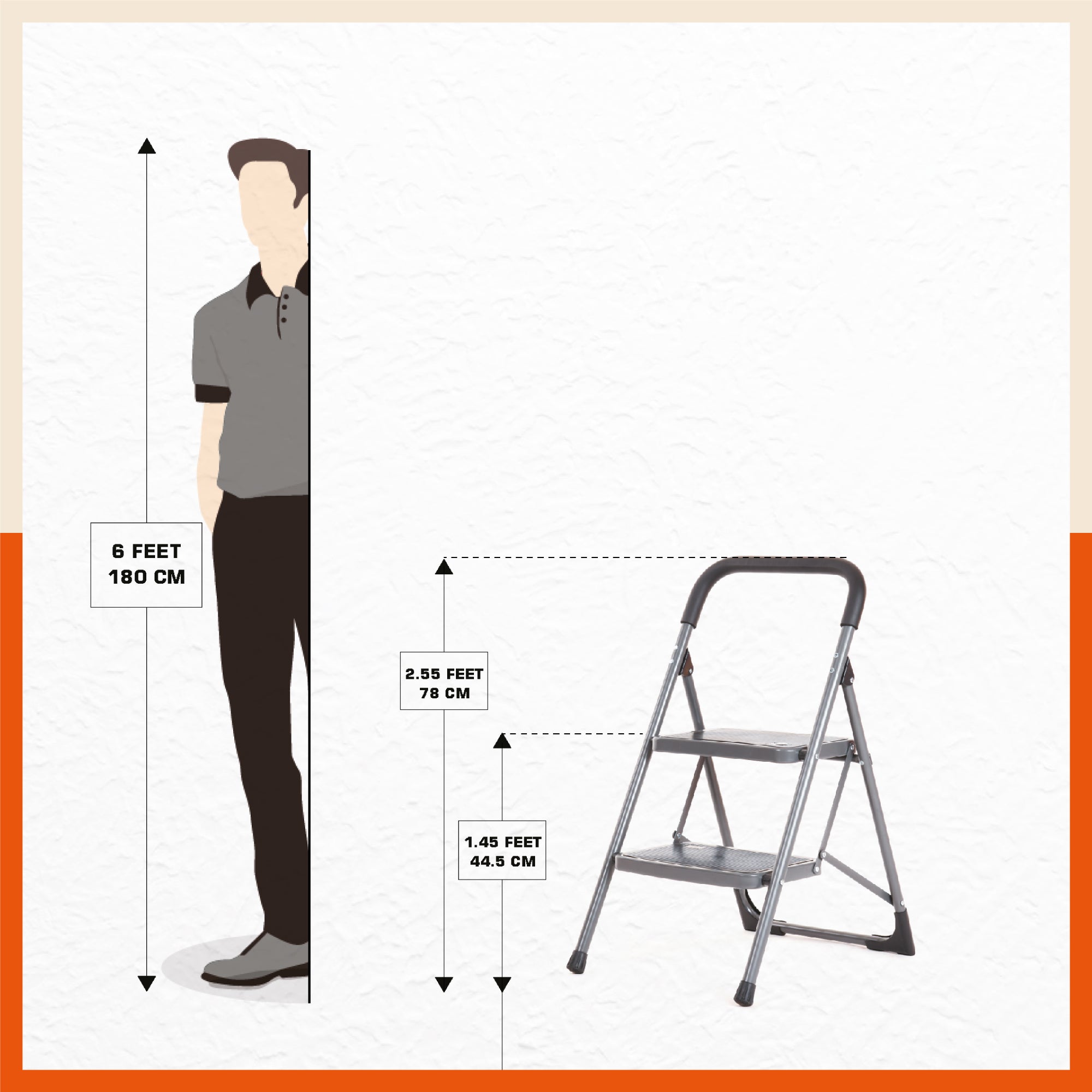 Bathla Boost 2 - Step Foldable Steel Ladder For Home