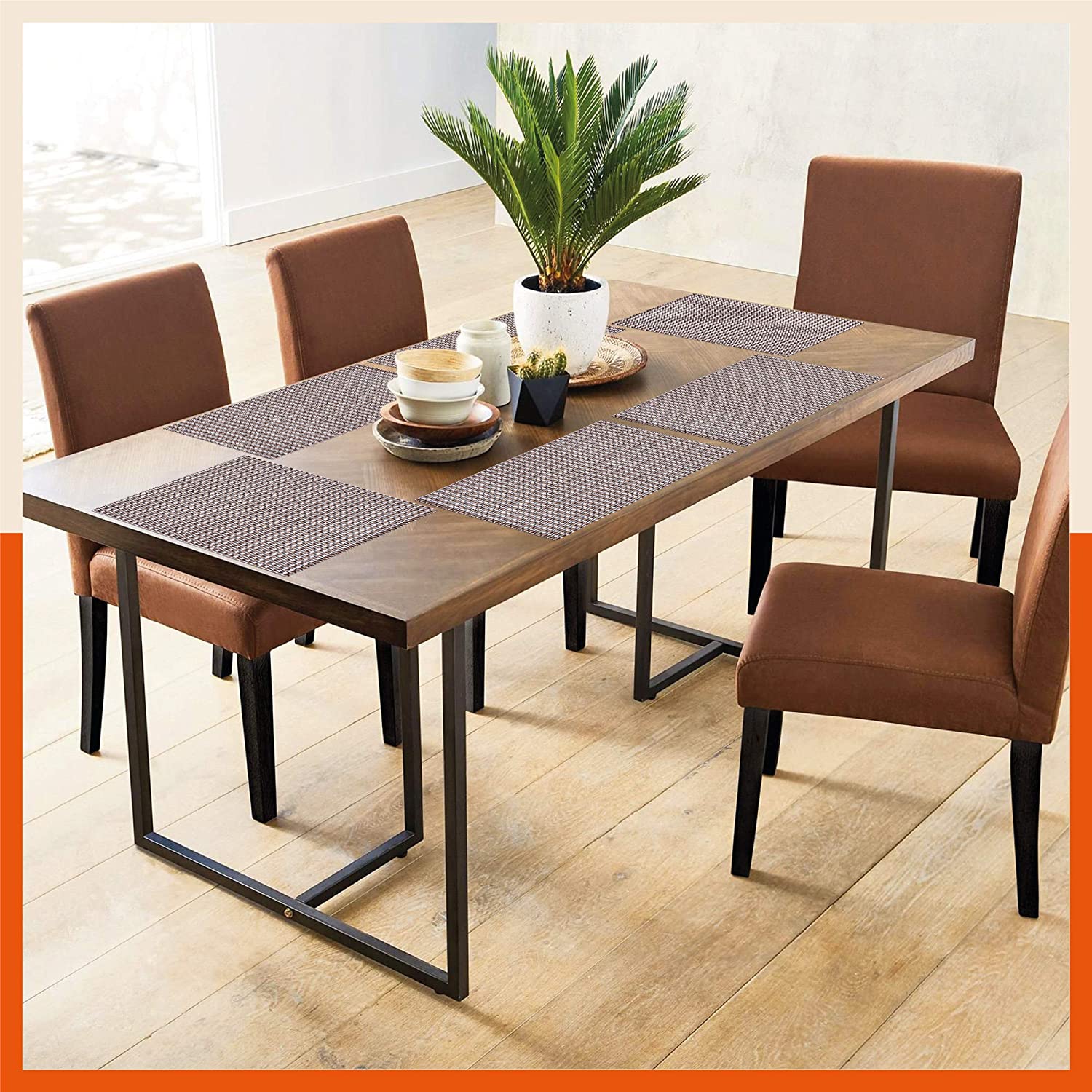 Woven PVC Table Mats / Placemats for Dining Table at Home (Enos - Set of 6)
