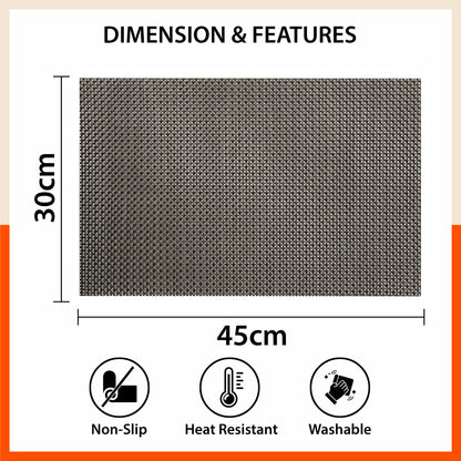Woven PVC Table Mats / Placemats for Dining Table at Home (Ezra -Set of 6)