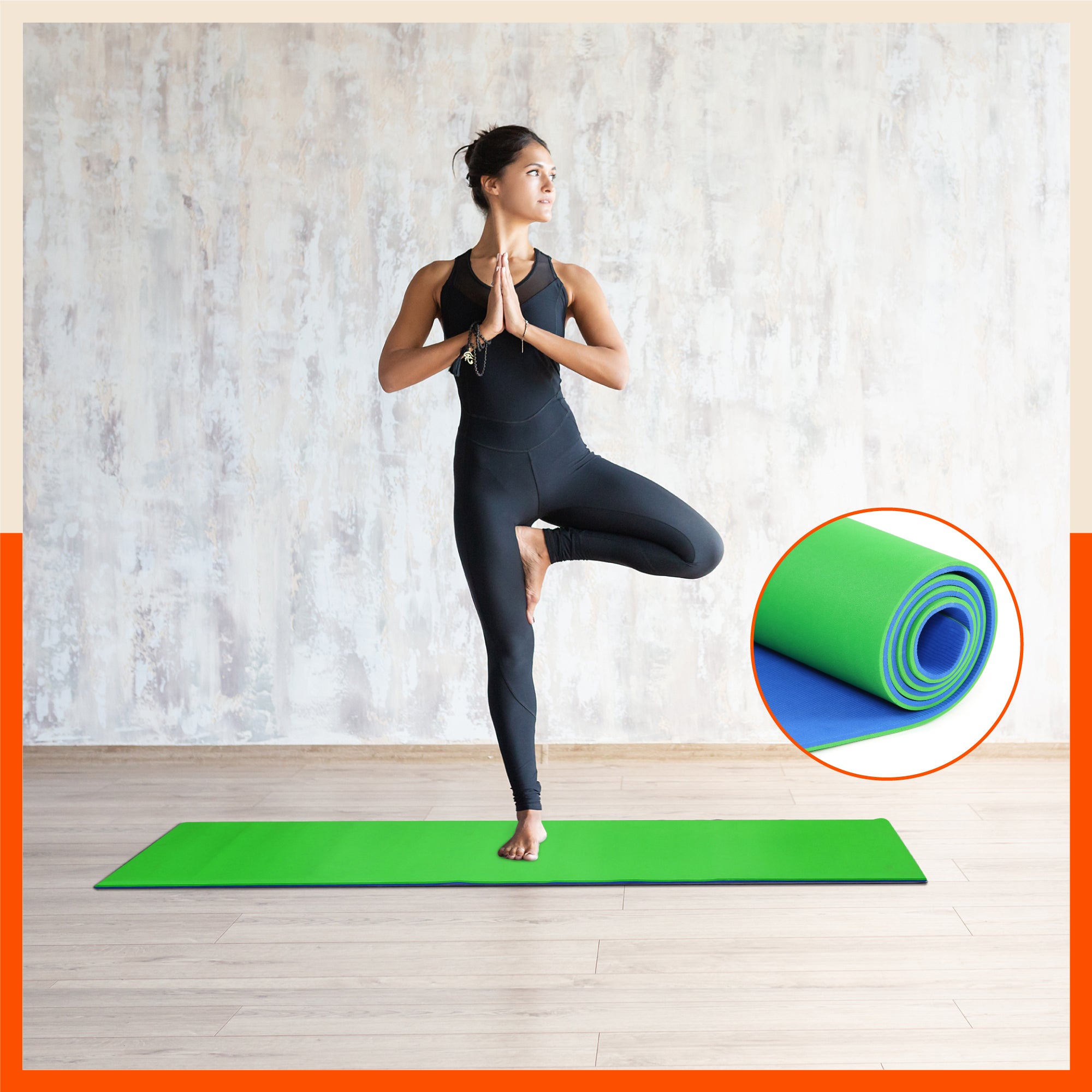 Kriya Classic Yoga Mat | Ink Blue & Lime Green (Size: 24” x 72