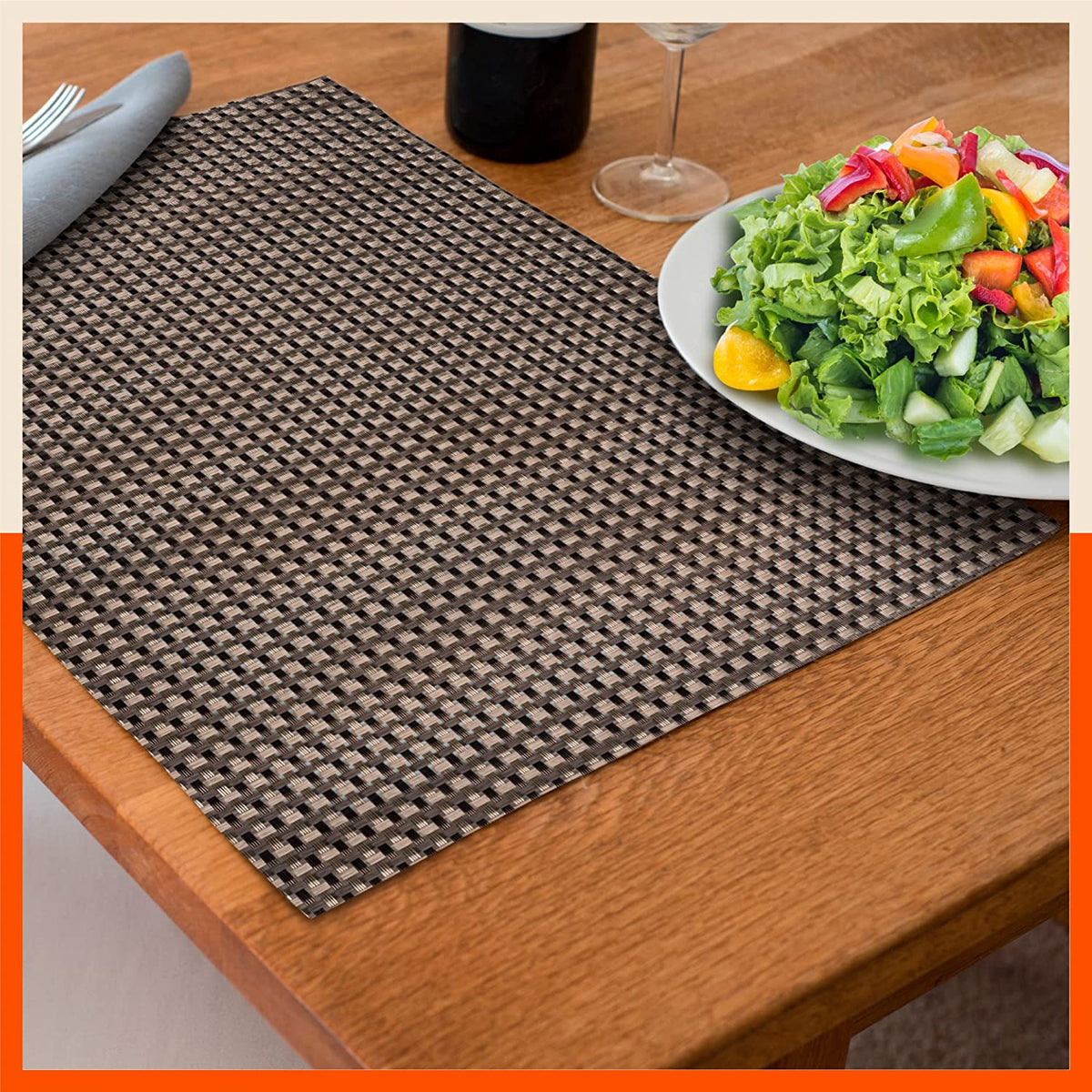 Set Of 6 Table Mats For Dining Tables With Coasters Woven Design ...