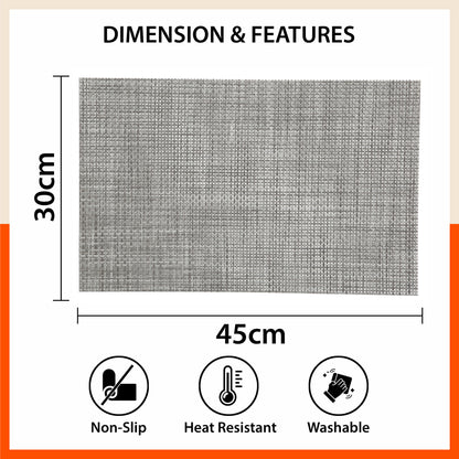 Woven PVC Table Mats / Placemats for Dining Table at Home (Luca - Set of 6)