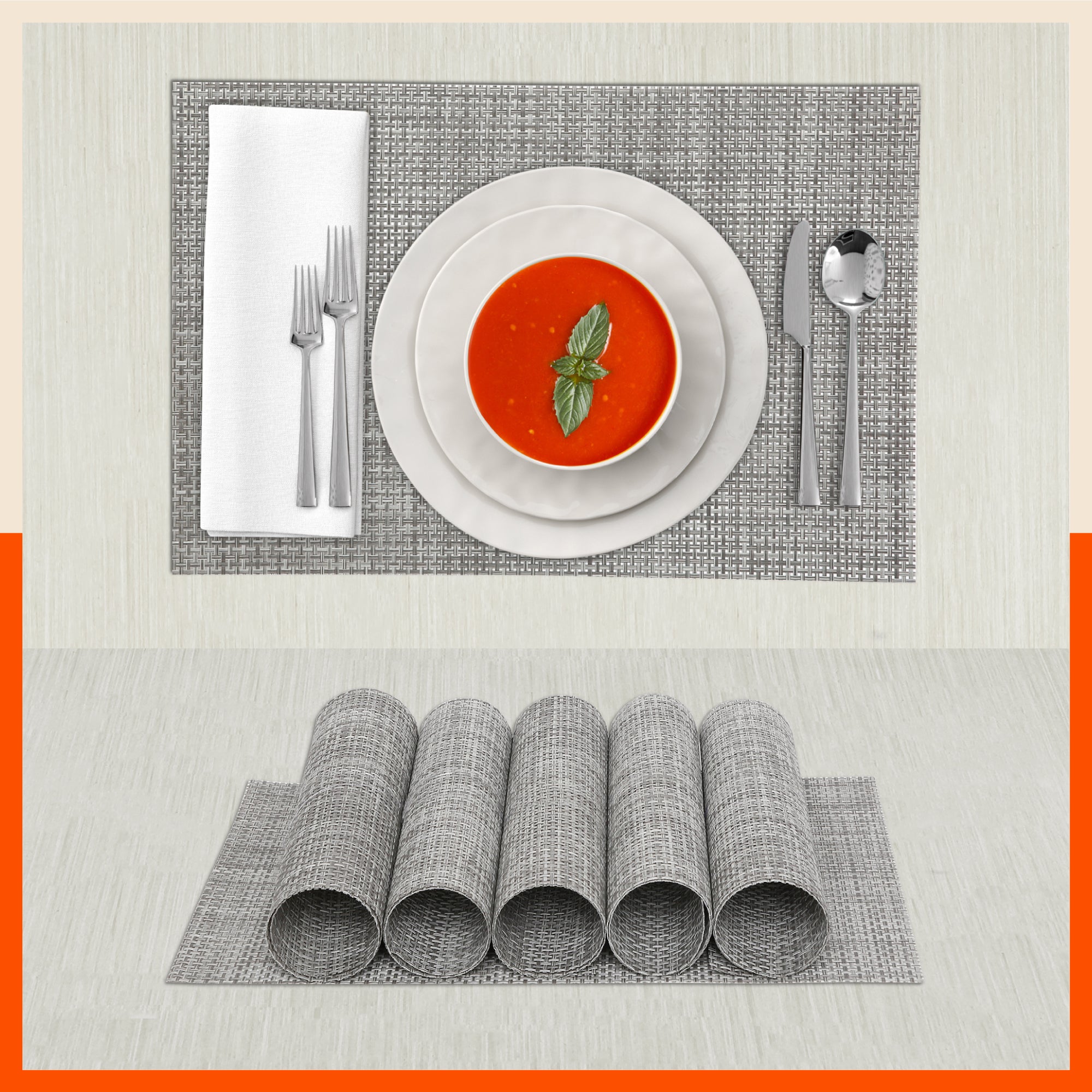 Woven PVC Table Mats / Placemats for Dining Table at Home (Luca - Set of 6)