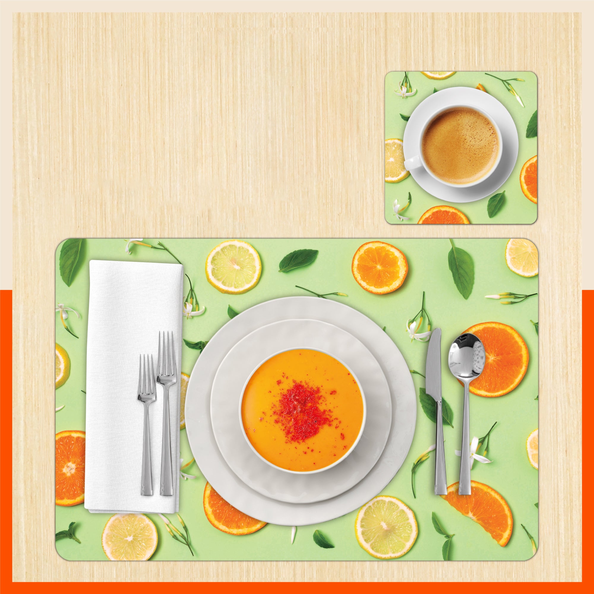 Polypropylene Table Mats & Coasters for Dining Table at Home (Fruchte - Set of 6)