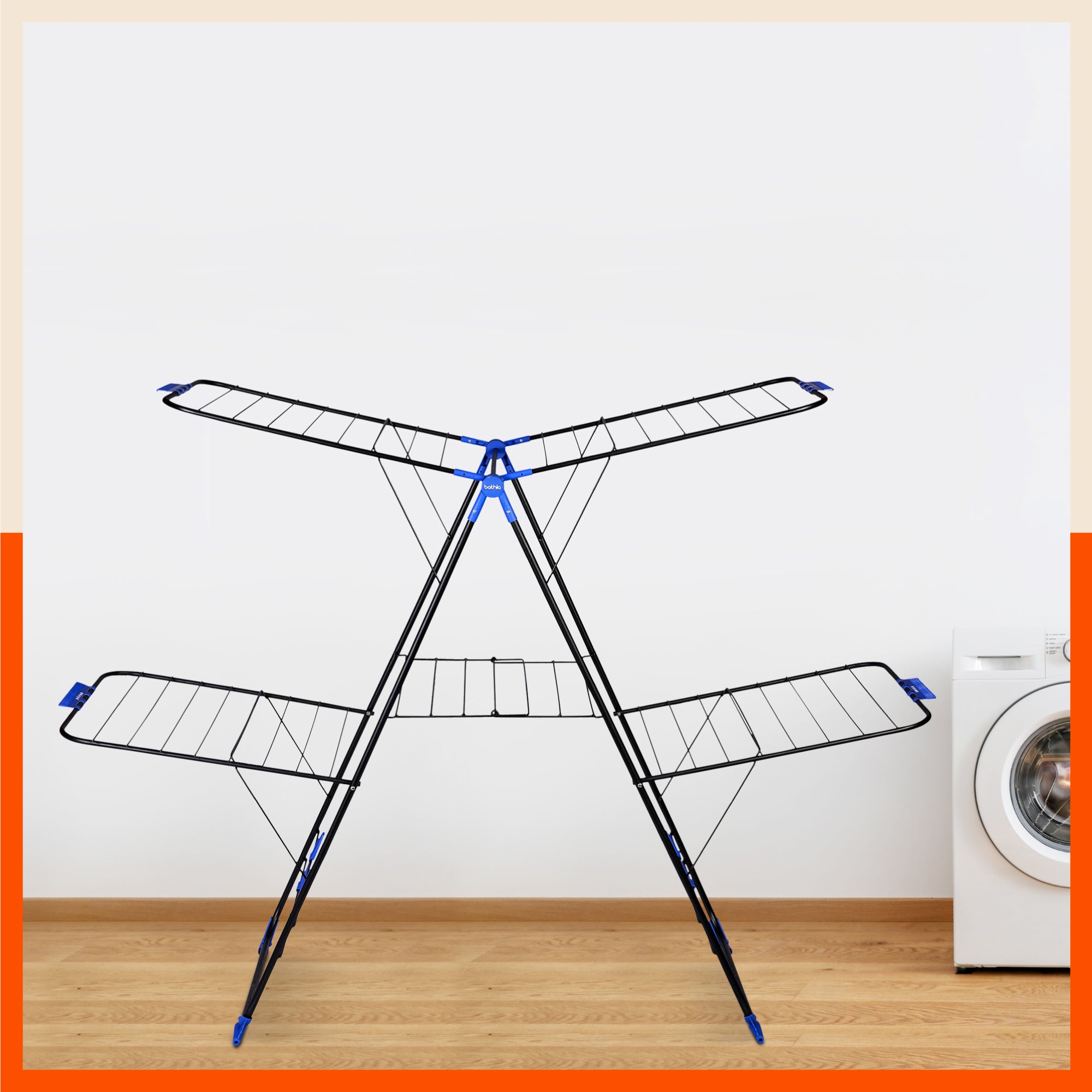 Bathla Mobidry Neo+ 2-Level Foldable Cloth Drying Stand for Home (Black & Blue - XL)