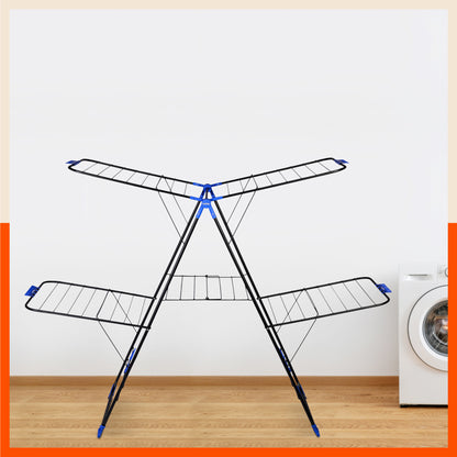 Bathla Mobidry Neo+ 2-Level Foldable Cloth Drying Stand for Home (Black & Blue - XL)