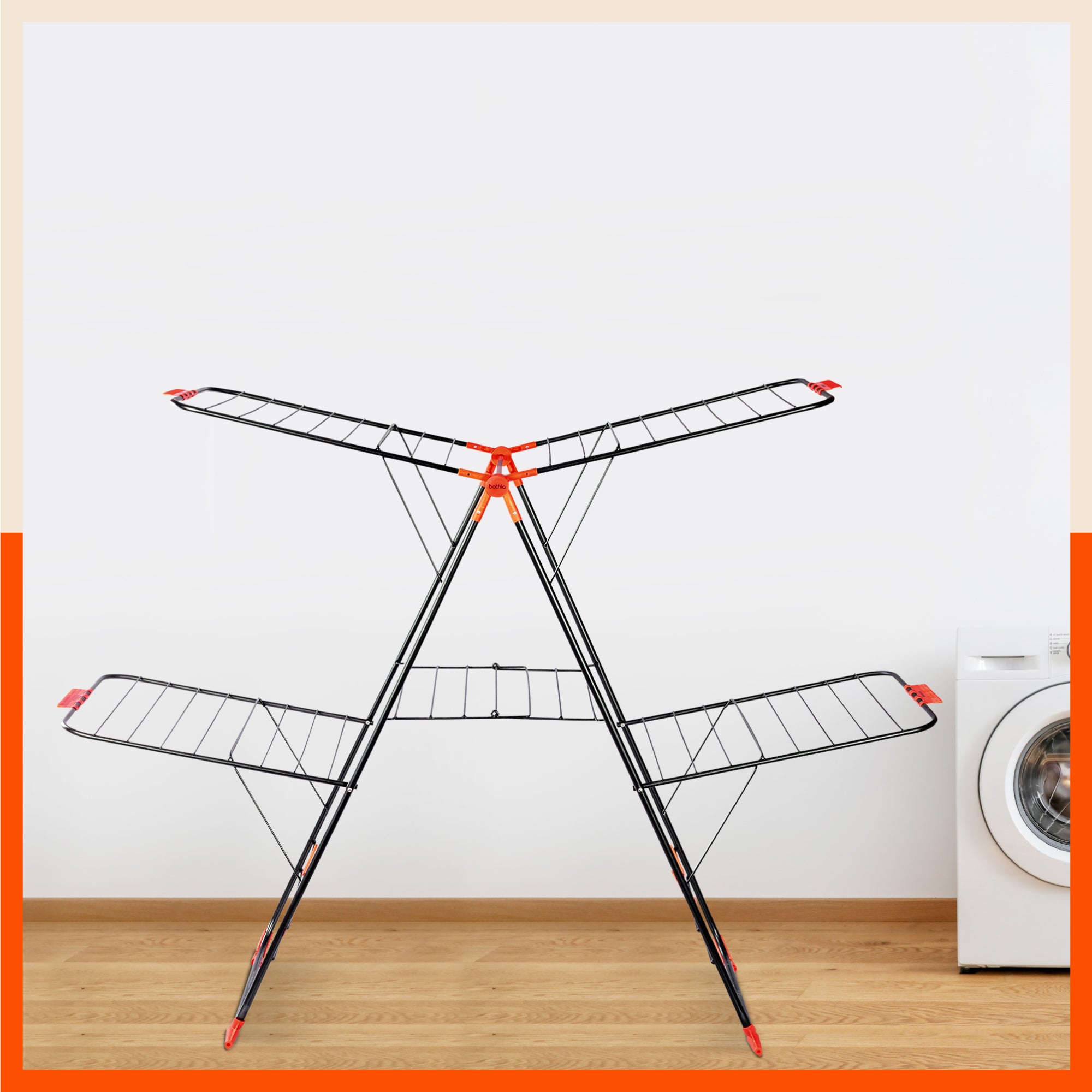 Bathla Mobidry Neo+ 2 Level Foldable Cloth Drying Stand for Home(Black & Orange -XL)