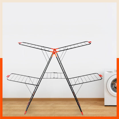 Bathla Mobidry Neo+ 2 Level Foldable Cloth Drying Stand for Home(Black & Orange -XL)