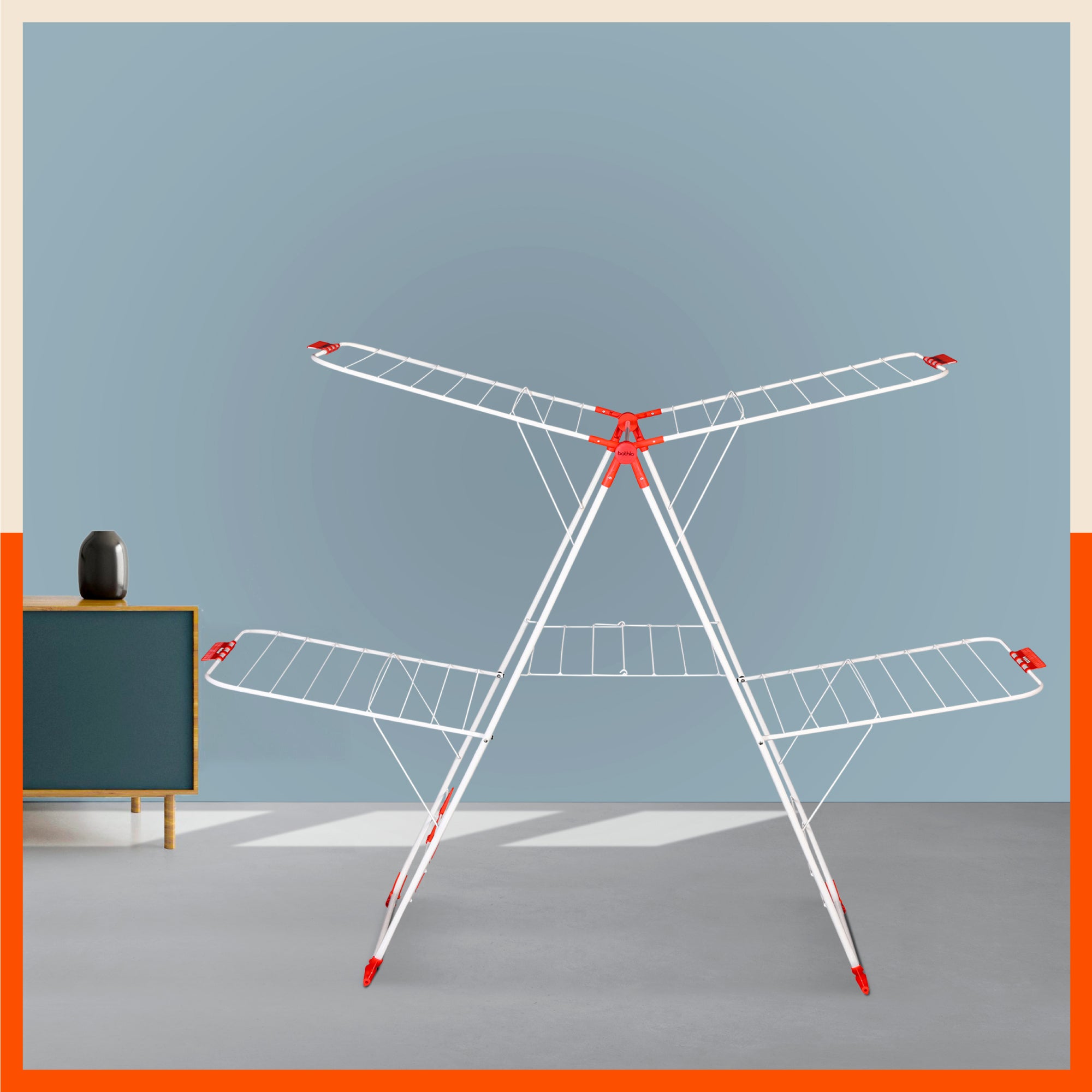 Bathla Mobidry Neo+ 2-Level Foldable Cloth Drying Stand for Home (White & Orange - XL)