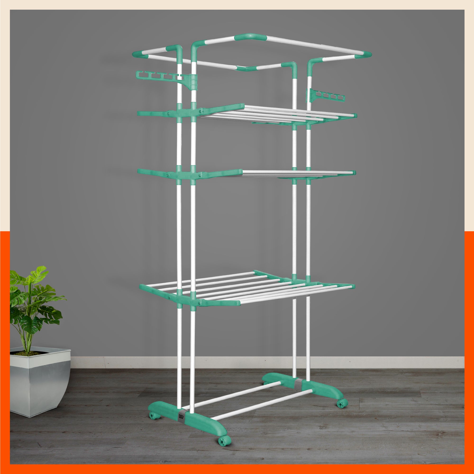 Bathla Mobidry Terra 4 Level Steel Modular Cloth Drying Stand For Home (Teal - Extra Large) Made in India