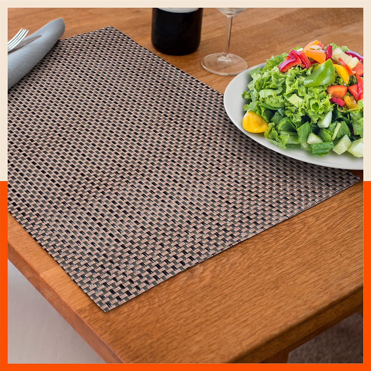 Woven PVC Table Mats / Placemats for Dining Table at Home (Owen - Set of 6)