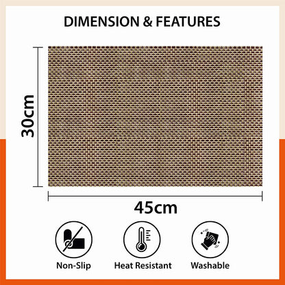 Woven PVC Table Mats / Placemats for Dining Table at Home (Owen - Set of 6)
